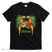 Curacao Vacation Parrots Tropical Flowers Green Palm Beaches T-Shirt thumb 0