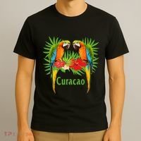 Curacao Vacation Parrots Tropical Flowers Green Palm Beaches T-Shirt thumb 3