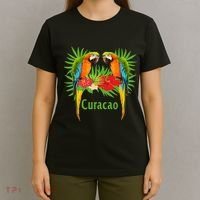 Curacao Vacation Parrots Tropical Flowers Green Palm Beaches T-Shirt thumb 4