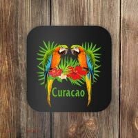 Curacao Vacation Parrots Tropical Flowers Green Palm Beaches Coaster thumb 0