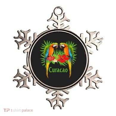 Curacao Vacation Parrots Tropical Flowers Green Palm Beaches Ornament