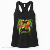 Curacao Vacation Parrots Tropical Flowers Green Palm Beaches Women's Tank Top thumb 0