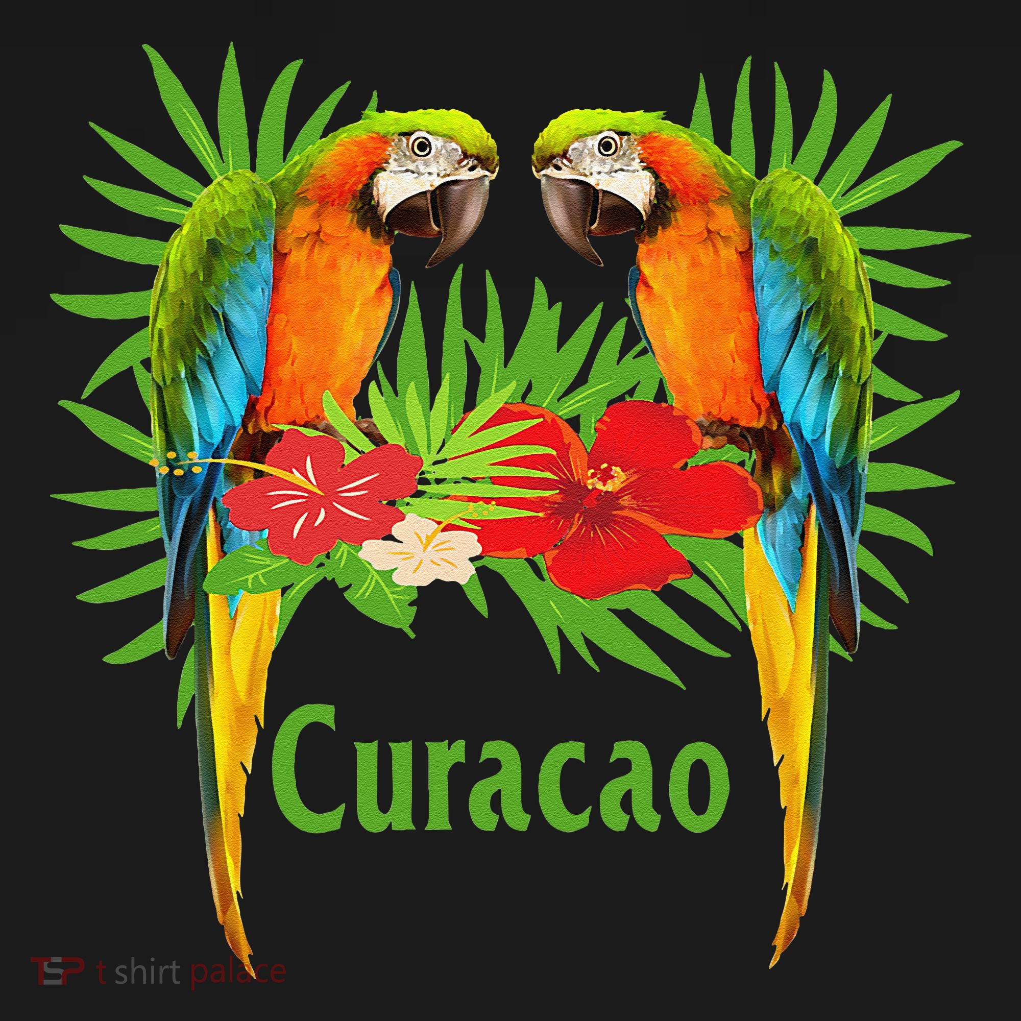 Curacao Vacation Parrots Tropical Flowers Green Palm Beaches Women's Tank Top