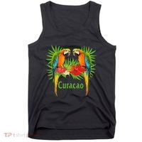 Curacao Vacation Parrots Tropical Flowers Green Palm Beaches Tank Top thumb 0
