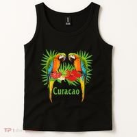 Curacao Vacation Parrots Tropical Flowers Green Palm Beaches Tank Top thumb 2