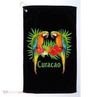 Curacao Vacation Parrots Tropical Flowers Green Palm Beaches Golf Towel thumb 0