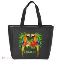 Curacao Vacation Parrots Tropical Flowers Green Palm Beaches Tote Bag thumb 0