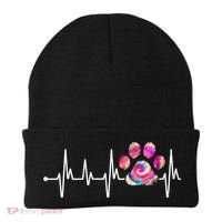 Cute Veterinarian Rainbow Paw Print Heartbeat Vet Tech Gift Beanie thumb 0