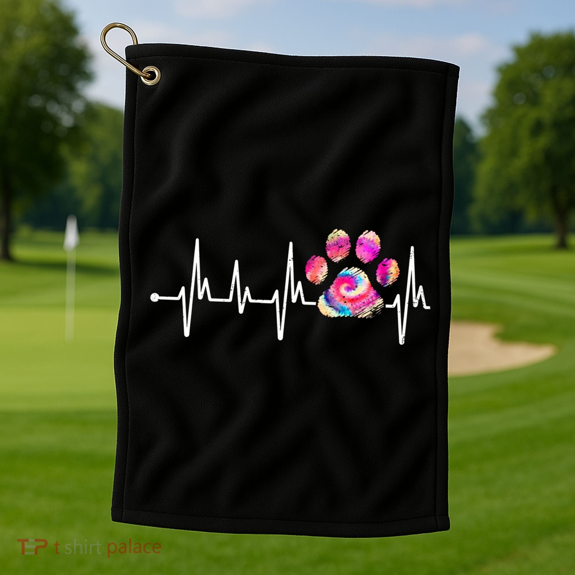 Cute Veterinarian Rainbow Paw Print Heartbeat Vet Tech Gift Golf Towel