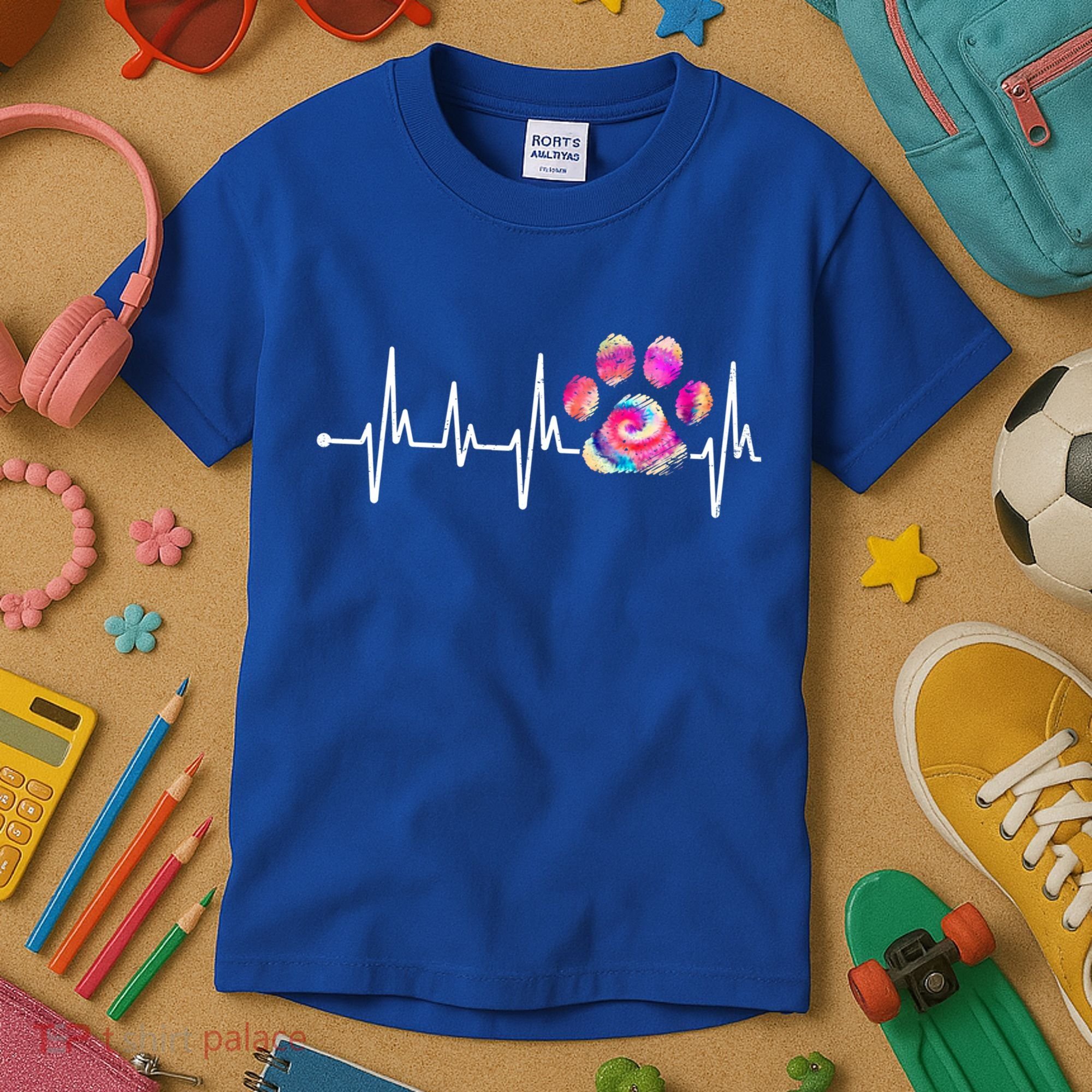 Cute Veterinarian Rainbow Paw Print Heartbeat Vet Tech Gift Kids T-Shirt