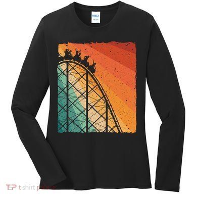 Cute Vintage Roller Coaster Design Amusement Park Women's Long Sleeve Shirt