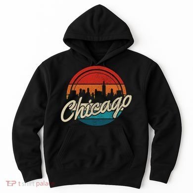 Chicago Vintage Skyline Retro Illinois Pride Gift Hoodie