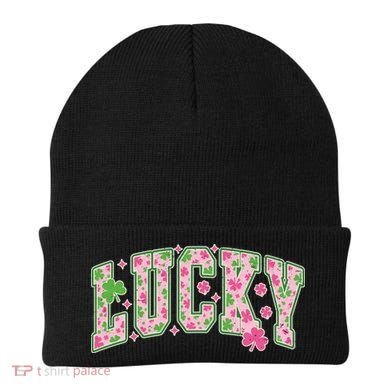 Cute Varsity Style St Patrick's Day Pink And Green Lucky Beanie