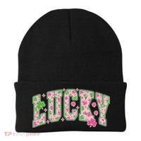 Cute Varsity Style St Patrick's Day Pink And Green Lucky Beanie thumb 0