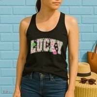Cute Varsity Style St Patrick's Day Pink And Green Lucky Women's Tank Top thumb 2