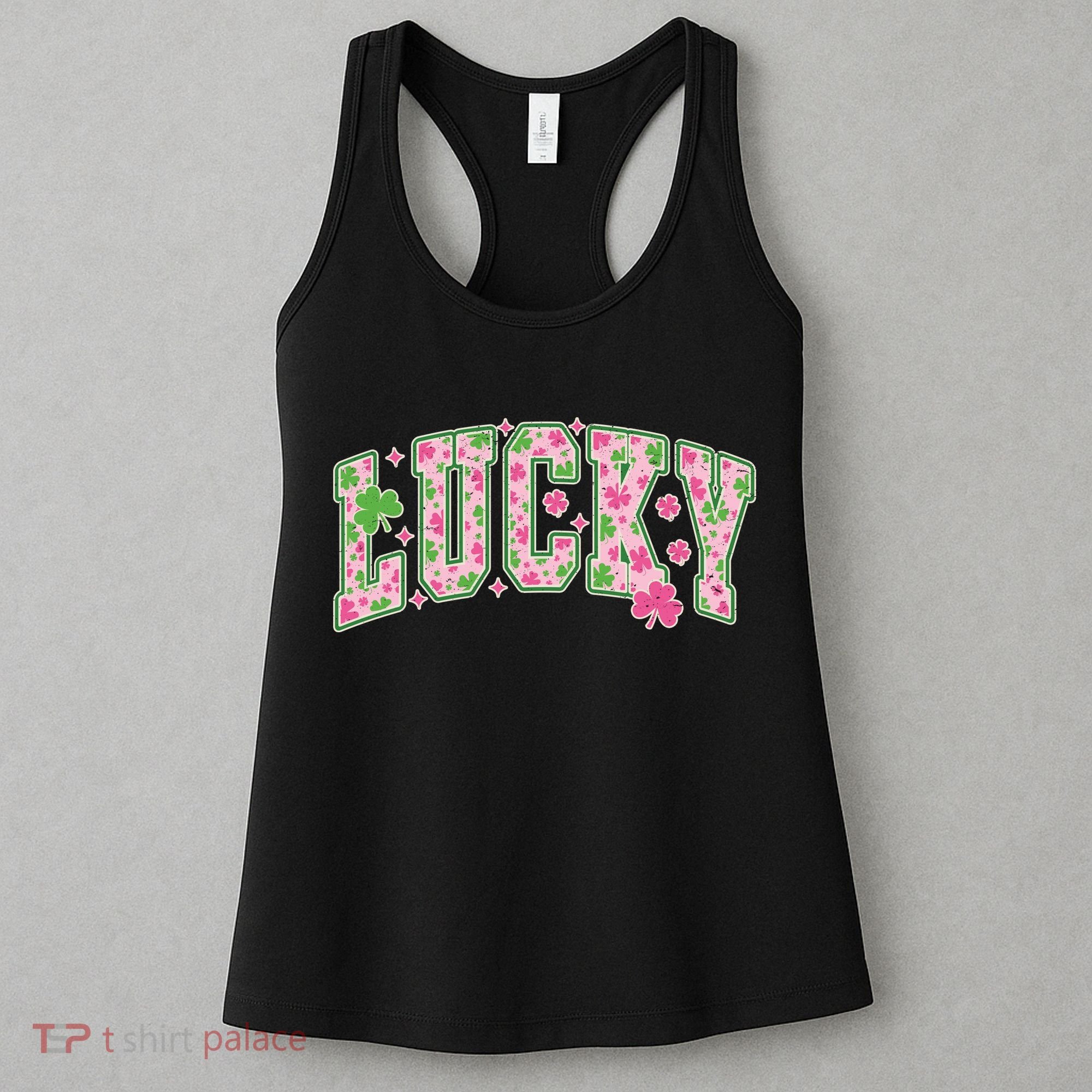 Cute Varsity Style St Patrick's Day Pink And Green Lucky Women's Tank Top