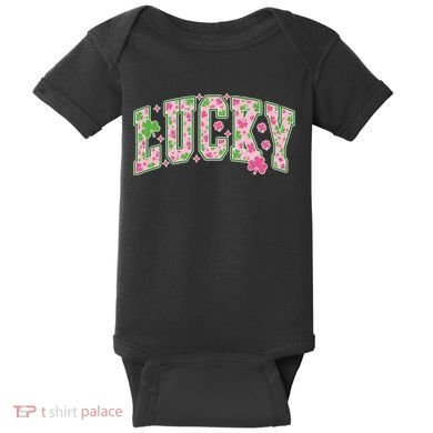 Cute Varsity Style St Patrick's Day Pink And Green Lucky Baby Bodysuit