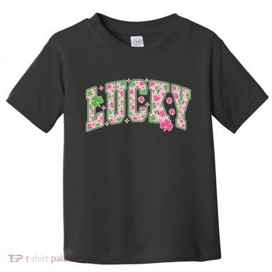 Cute Varsity Style St Patrick's Day Pink And Green Lucky Toddler T-Shirt