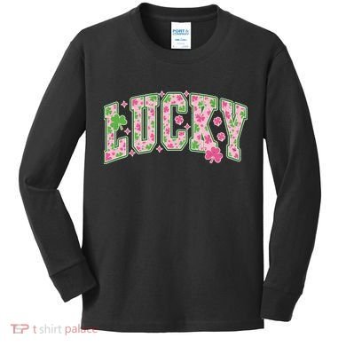 Cute Varsity Style St Patrick's Day Pink And Green Lucky Kids Long Sleeve Shirt