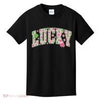 Cute Varsity Style St Patrick's Day Pink And Green Lucky Kids T-Shirt thumb 0