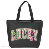 Cute Varsity Style St Patrick's Day Pink And Green Lucky Tote Bag thumb 0