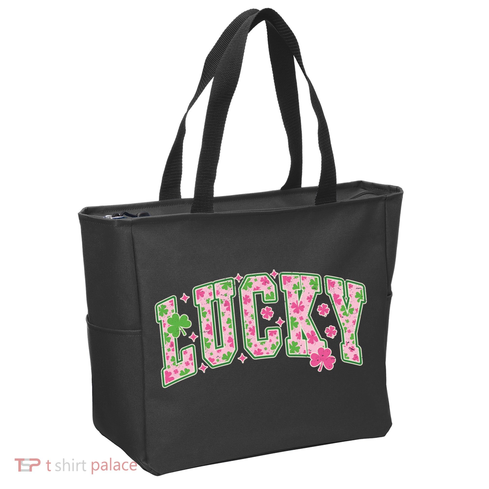 Cute Varsity Style St Patrick's Day Pink And Green Lucky Tote Bag