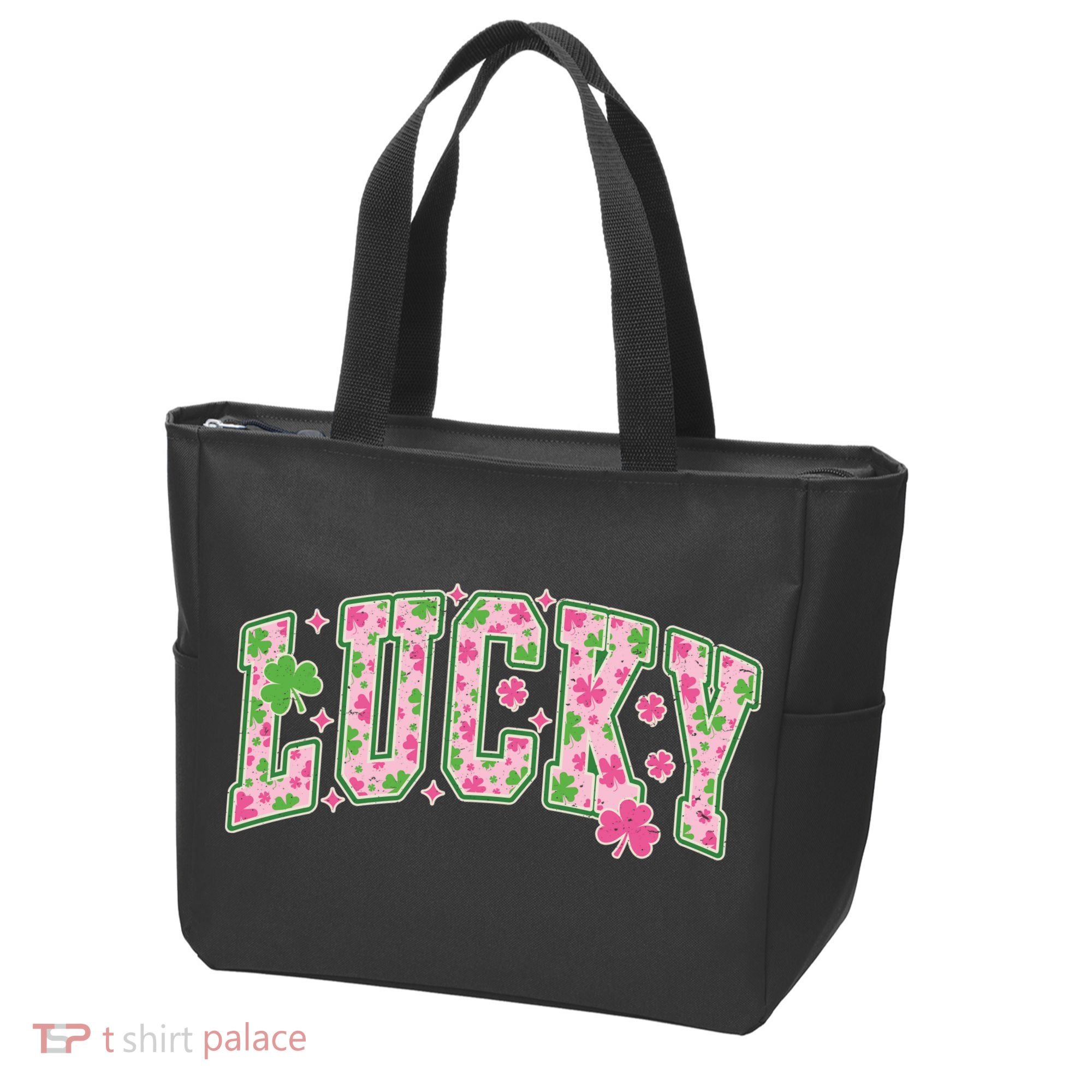 Cute Varsity Style St Patrick's Day Pink And Green Lucky Tote Bag