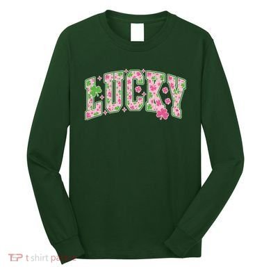 Cute Varsity Style St Patrick's Day Pink And Green Lucky Long Sleeve Shirt