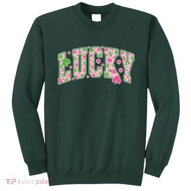 Cute Varsity Style St Patrick's Day Pink And Green Lucky Sweatshirt