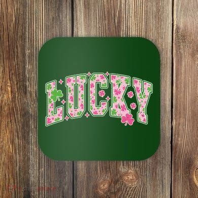 Cute Varsity Style St Patrick's Day Pink And Green Lucky Coaster