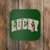 Cute Varsity Style St Patrick's Day Pink And Green Lucky Coaster thumb 0