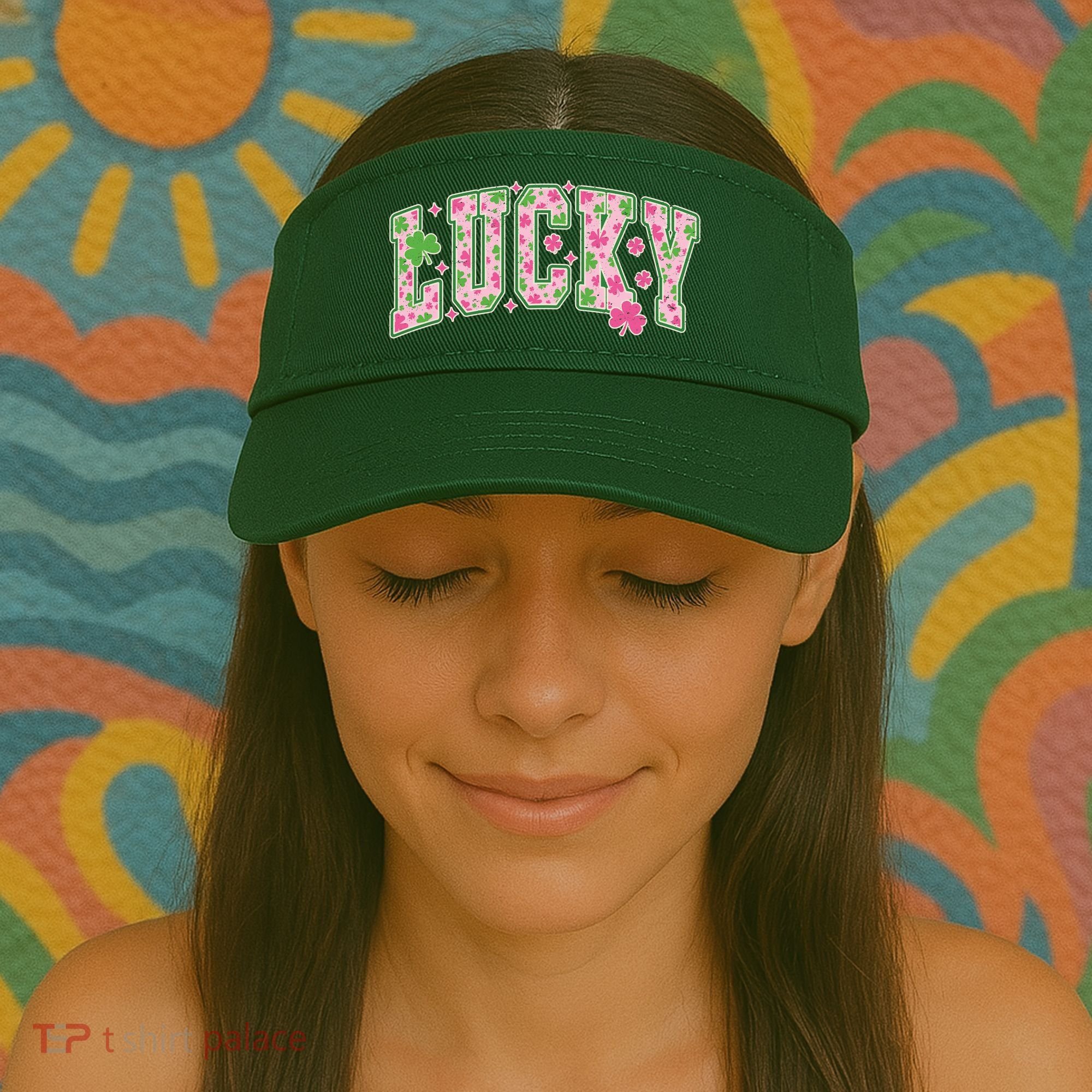 Cute Varsity Style St Patrick's Day Pink And Green Lucky Visor