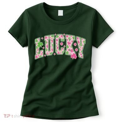 Cute Varsity Style St Patrick's Day Pink And Green Lucky Women's T-Shirt