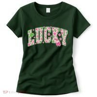 Cute Varsity Style St Patrick's Day Pink And Green Lucky Women's T-Shirt thumb 0