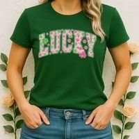 Cute Varsity Style St Patrick's Day Pink And Green Lucky Women's T-Shirt thumb 2