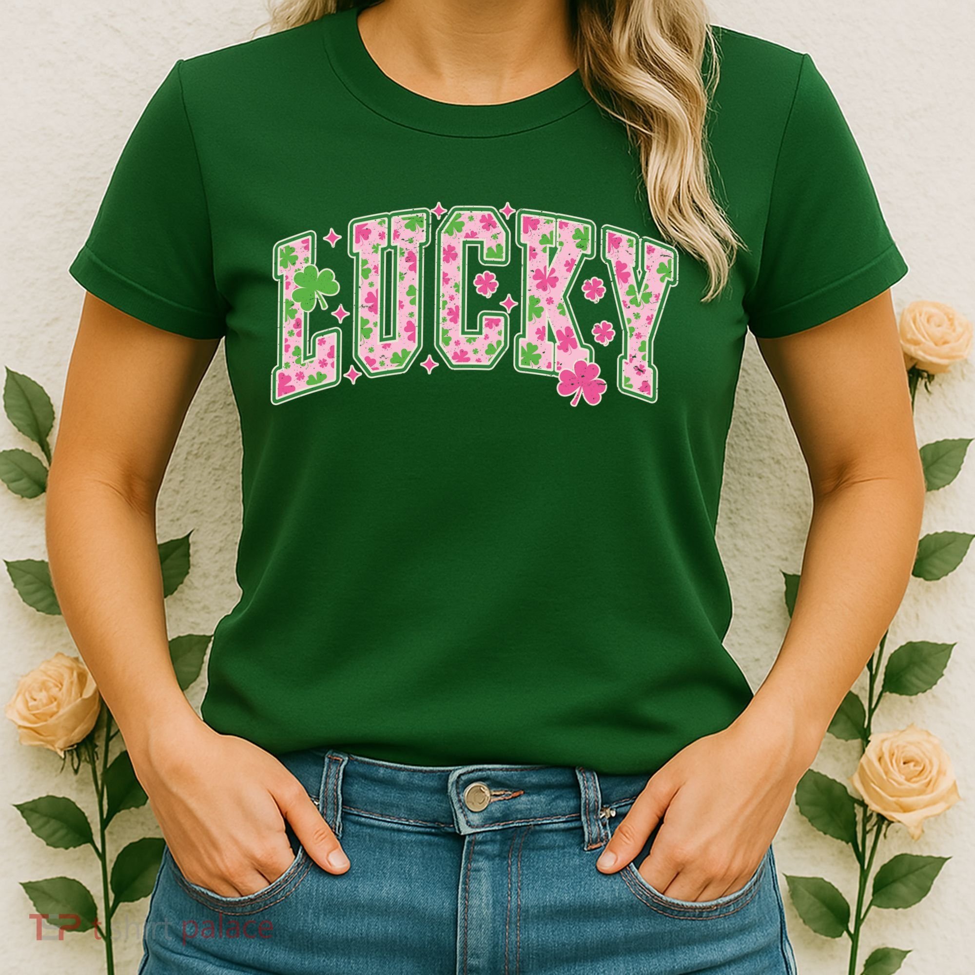Cute Varsity Style St Patrick's Day Pink And Green Lucky Women's T-Shirt
