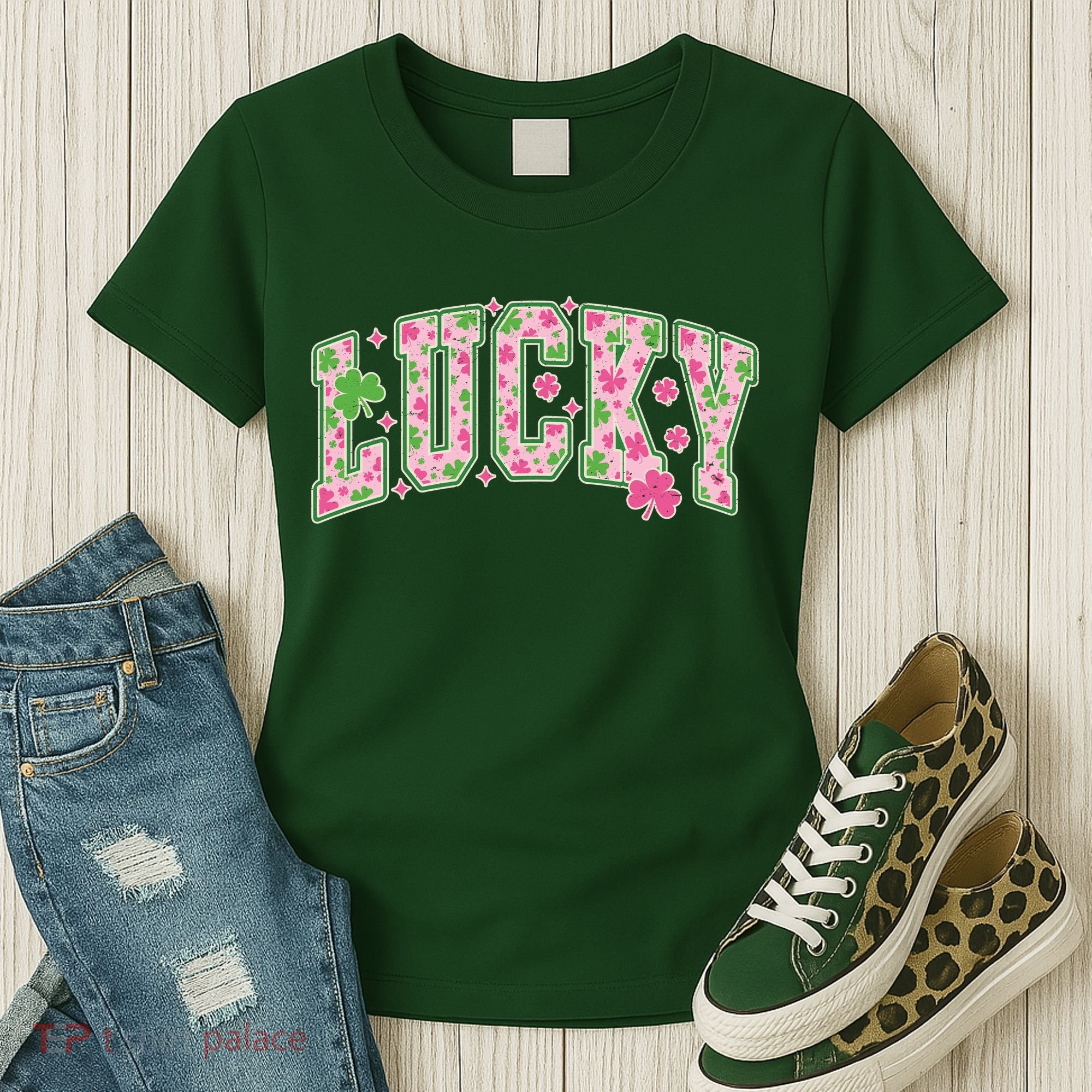 Cute Varsity Style St Patrick's Day Pink And Green Lucky Women's T-Shirt