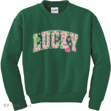 Cute Varsity Style St Patrick's Day Pink And Green Lucky Kids Sweatshirt