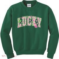 Cute Varsity Style St Patrick's Day Pink And Green Lucky Kids Sweatshirt thumb 0