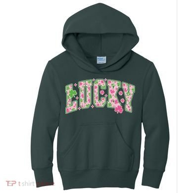 Cute Varsity Style St Patrick's Day Pink And Green Lucky Kids Hoodie