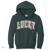 Cute Varsity Style St Patrick's Day Pink And Green Lucky Kids Hoodie thumb 0