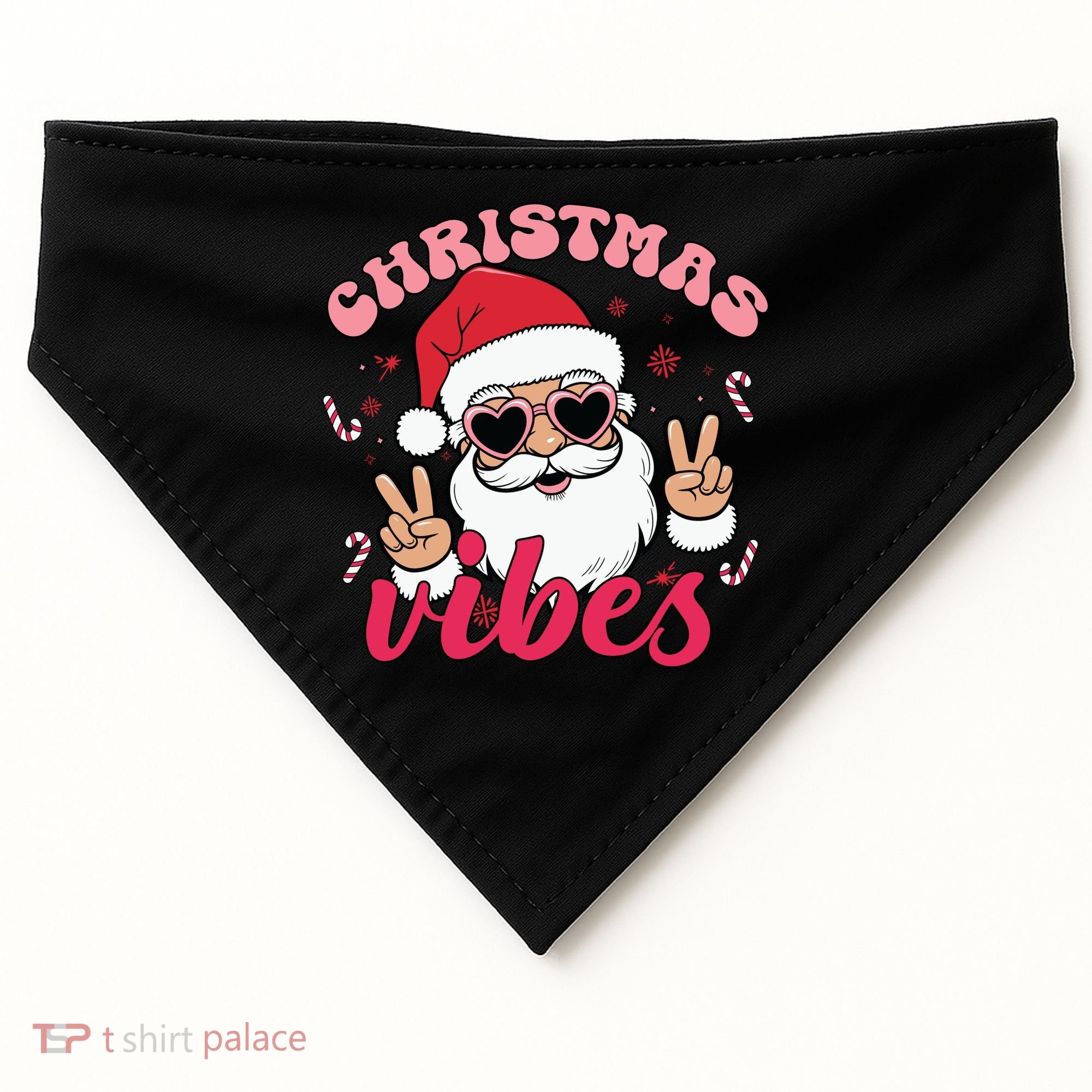 Christmas Vibes Santa Claus Peace Retro Groovy USA-Made Doggie Bandana