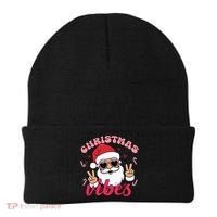 Christmas Vibes Santa Claus Peace Retro Groovy Beanie thumb 0