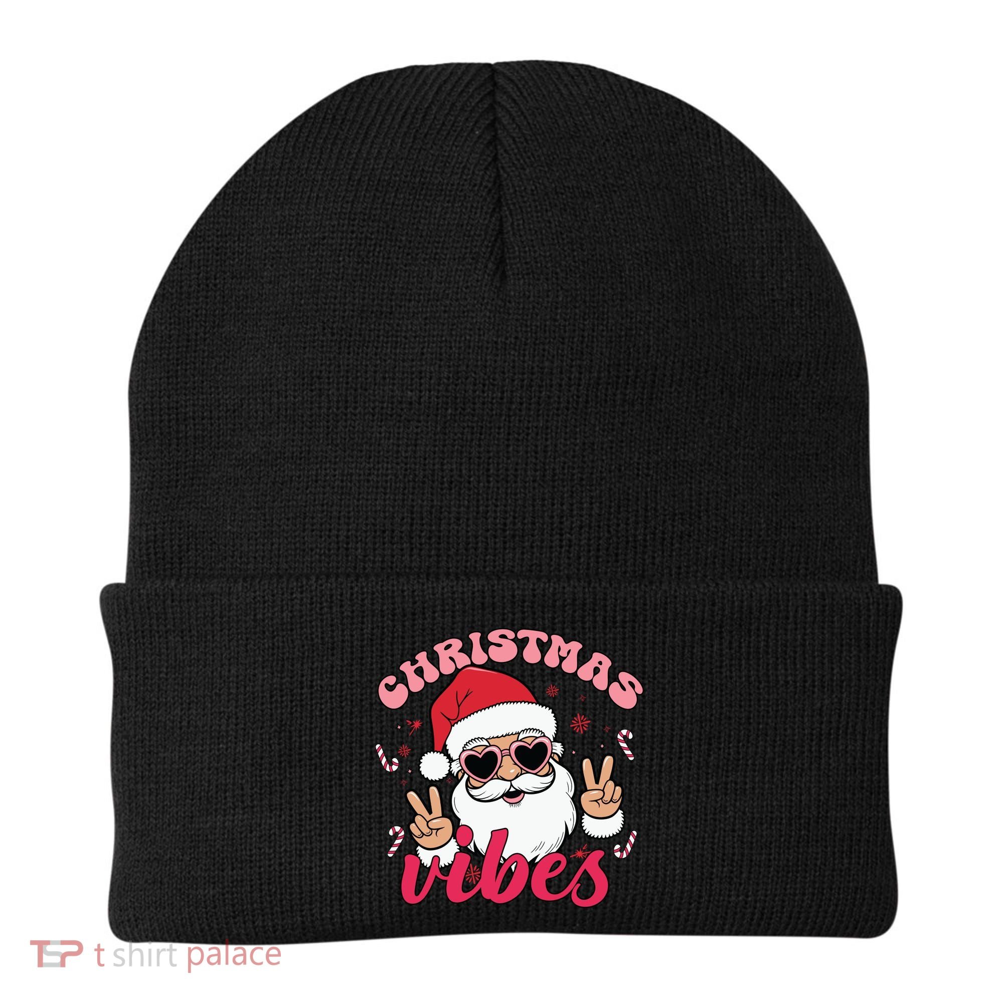 Christmas Vibes Santa Claus Peace Retro Groovy Beanie