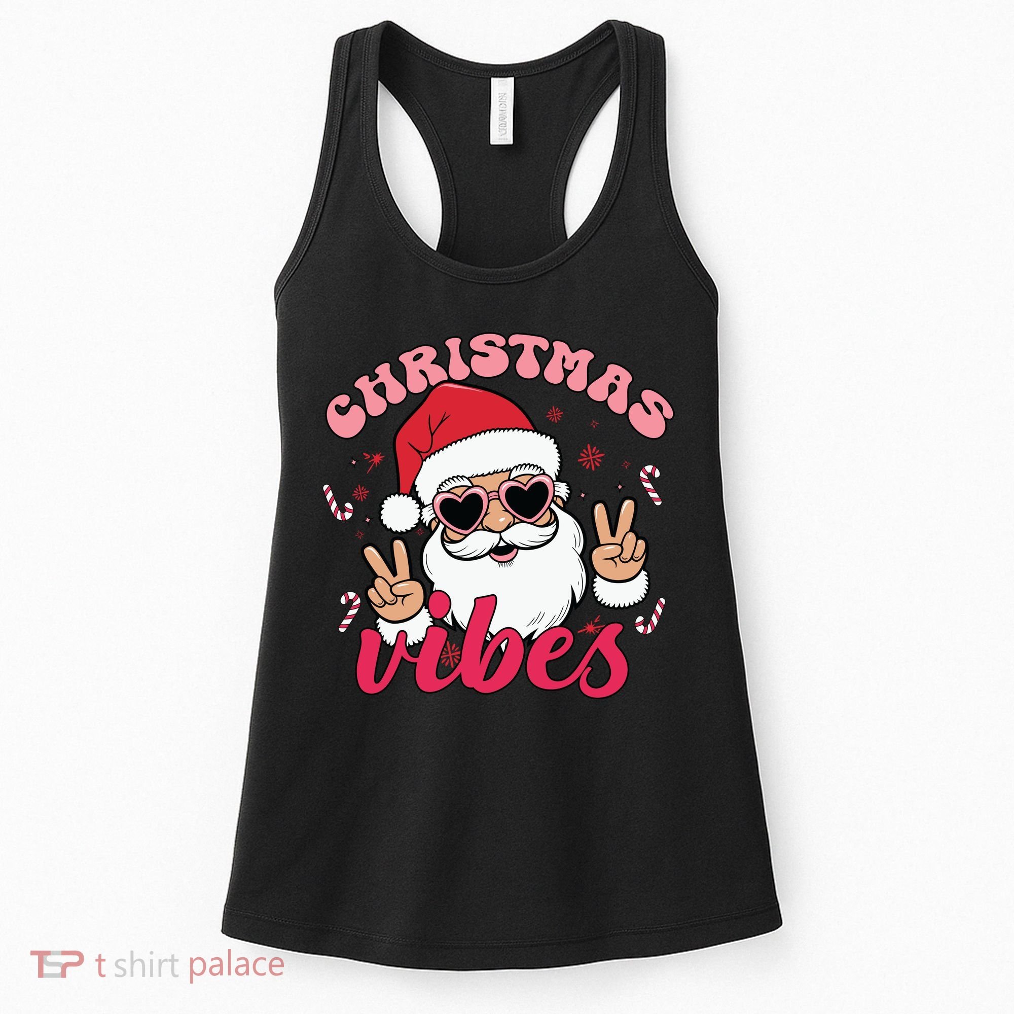 Christmas Vibes Santa Claus Peace Retro Groovy Women's Tank Top
