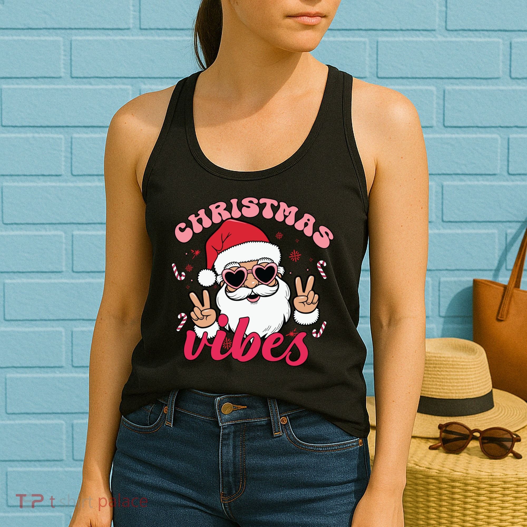 Christmas Vibes Santa Claus Peace Retro Groovy Women's Tank Top