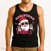 Christmas Vibes Santa Claus Peace Retro Groovy Tank Top thumb 3