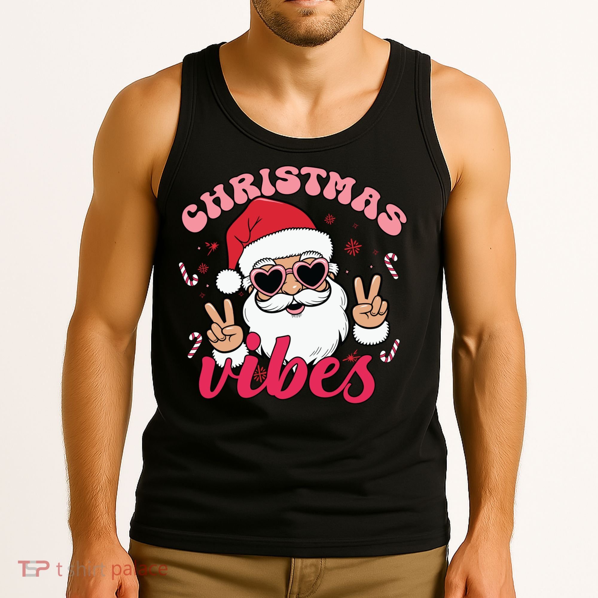 Christmas Vibes Santa Claus Peace Retro Groovy Tank Top