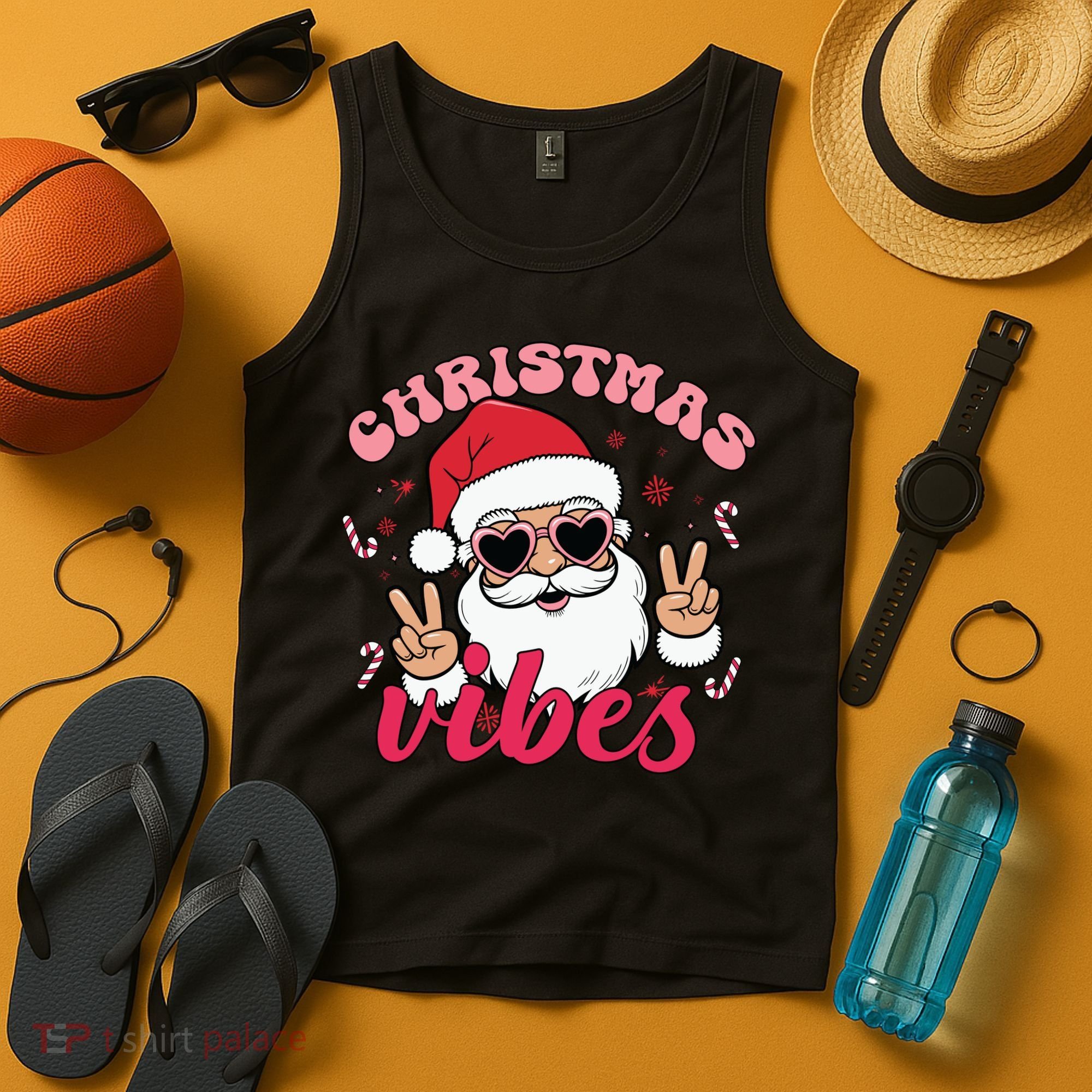 Christmas Vibes Santa Claus Peace Retro Groovy Tank Top