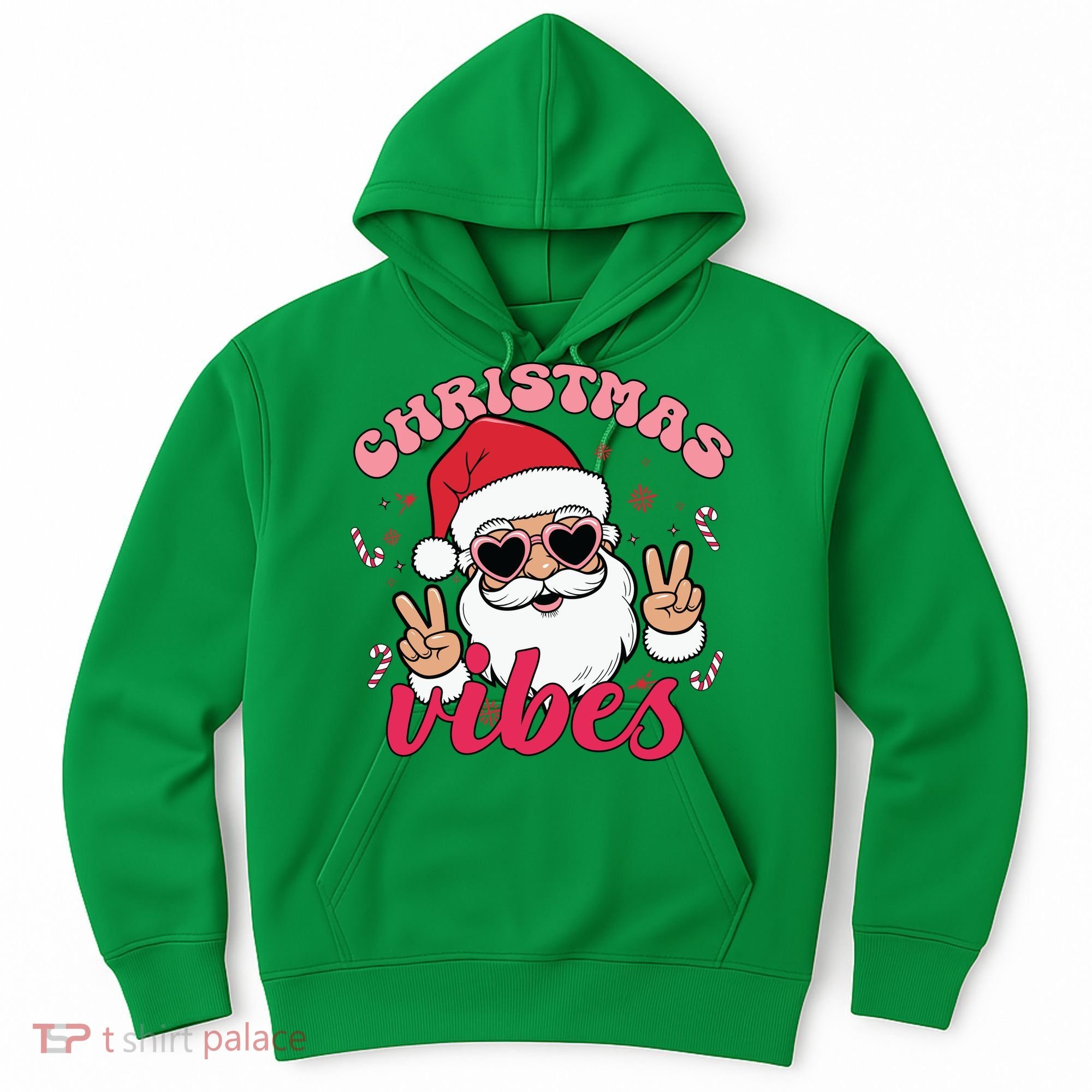 Christmas Vibes Santa Claus Peace Retro Groovy Hoodie